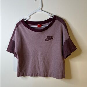 🔴 Nike Cropped Colorblock Tee - Maroon and Plum - Size Medium